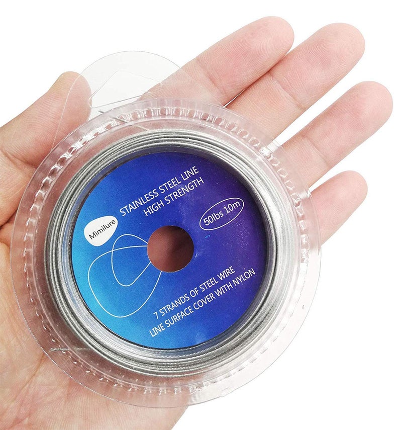 Mimilure Wire Fishing Line Steel Leader: 50lb Test Knottable Fishing Leader Making for Saltwater Rigging - 32.8ft Nylon Coated 7 Strands Silver String Wire with 20pcs Sleeves - Image 1